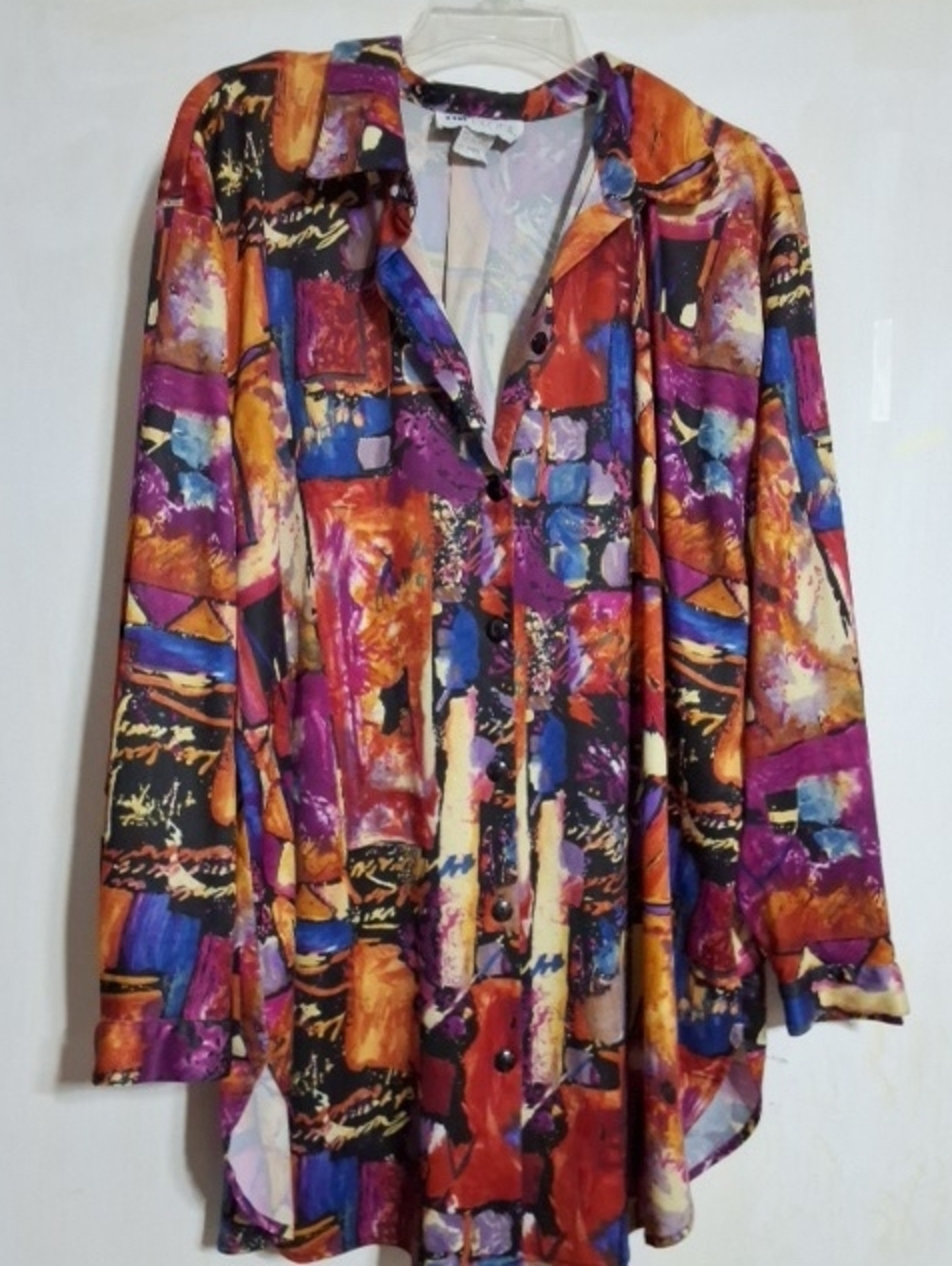 Vibrant Abstract-Print Button-Down Shirt in Purple & Orange